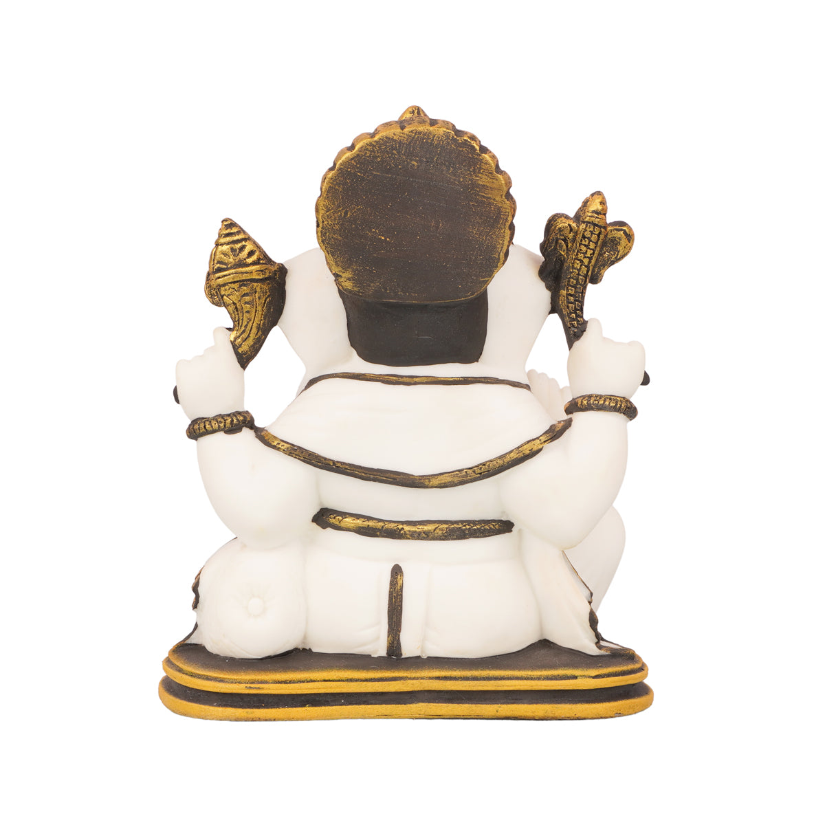 White & Gold Ganesha Idol — Sitting Pose with Modak, Marble Finish