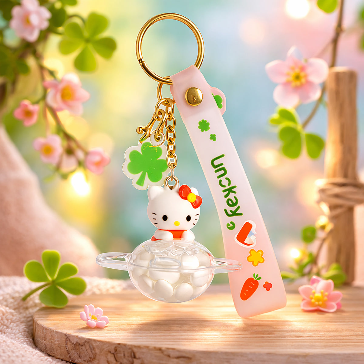 The Writershub Cute Kitty Keychain with Wrist Strap (White)
