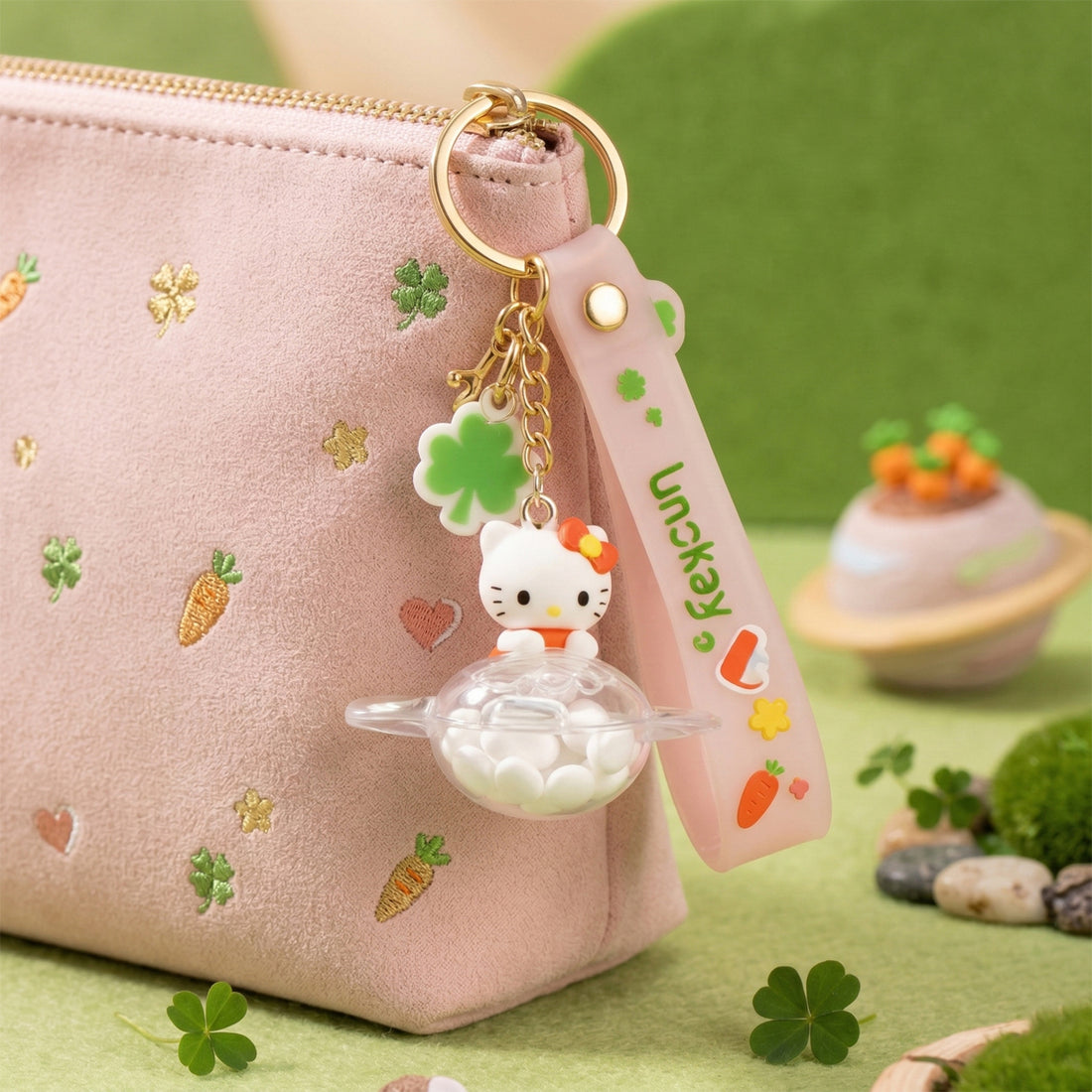 The Writershub Cute Kitty Keychain with Wrist Strap (White)