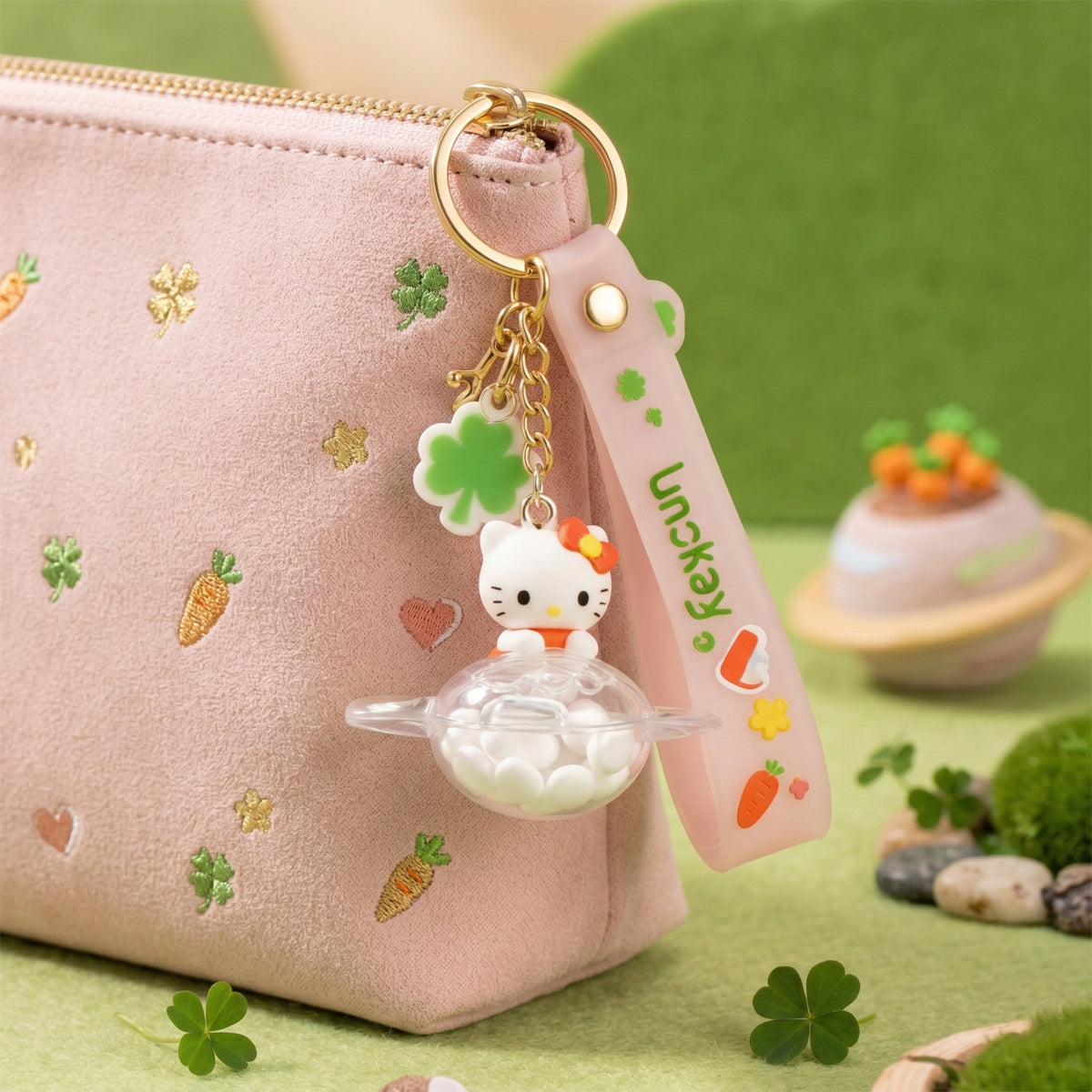 The Writershub Cute Kitty Keychain with Wrist Strap (White)