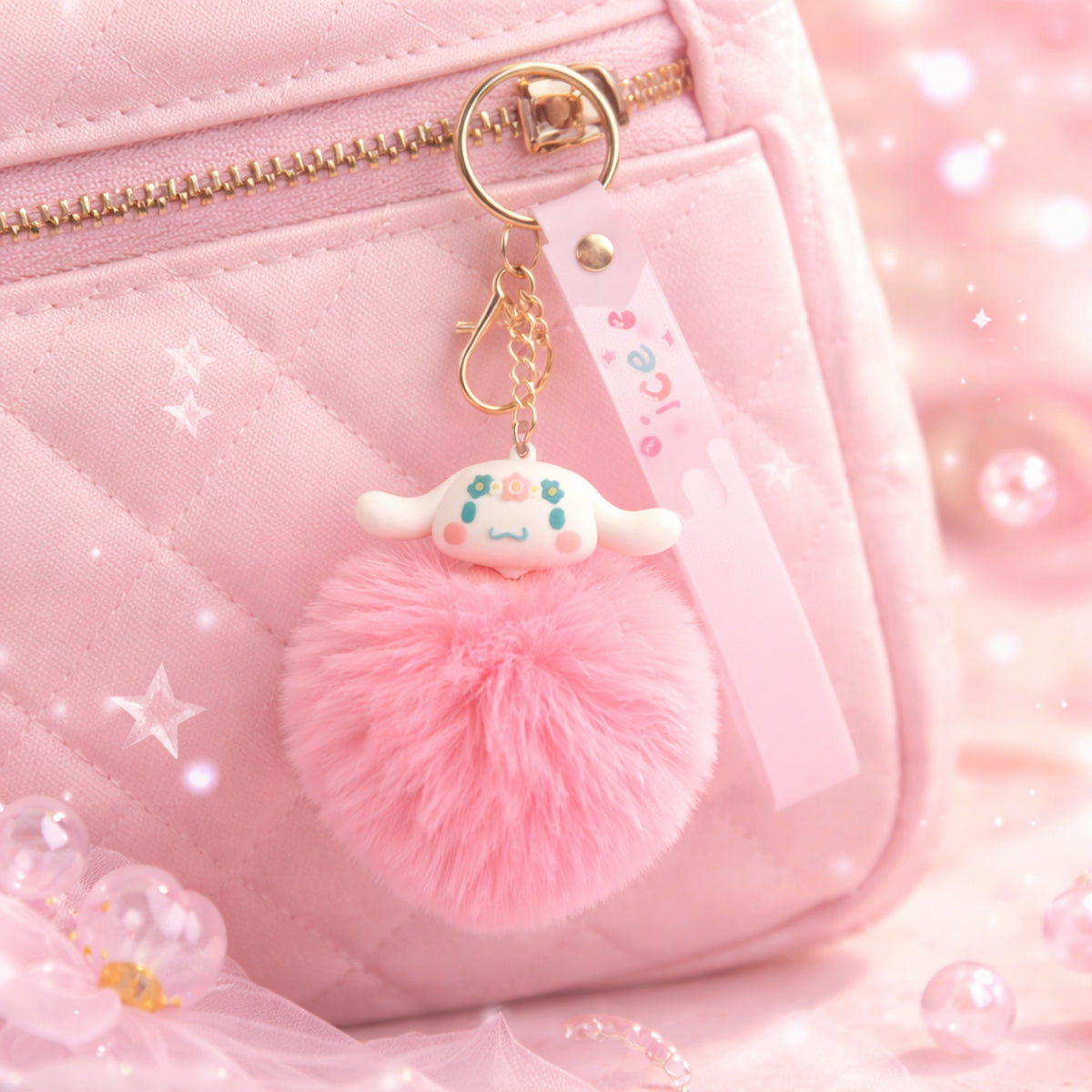 The Writershub Pink Cinnamoroll Plush Pom-Pom Keychain (23cm)