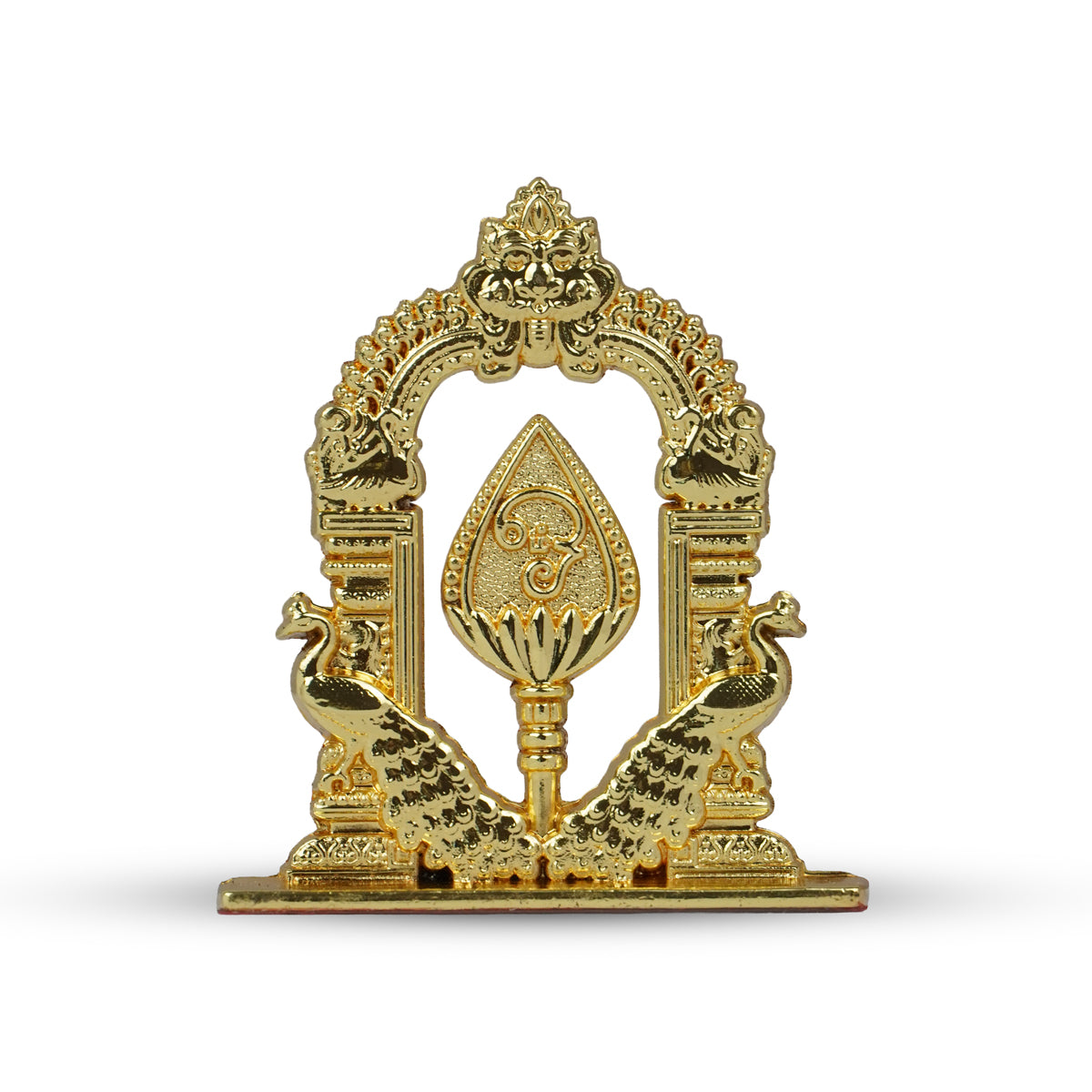 Golden Muruga Vel with Peacock Design – Metal Spiritual Table Décor