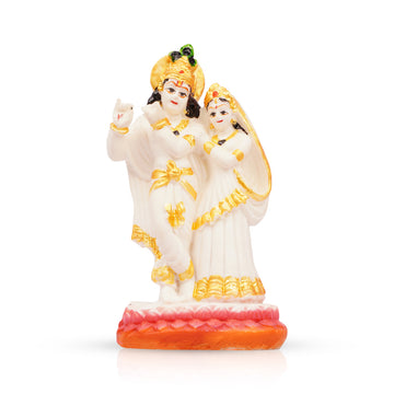 Radha Krishna Pair Idol Showpiece White & Gold Spiritual Decor