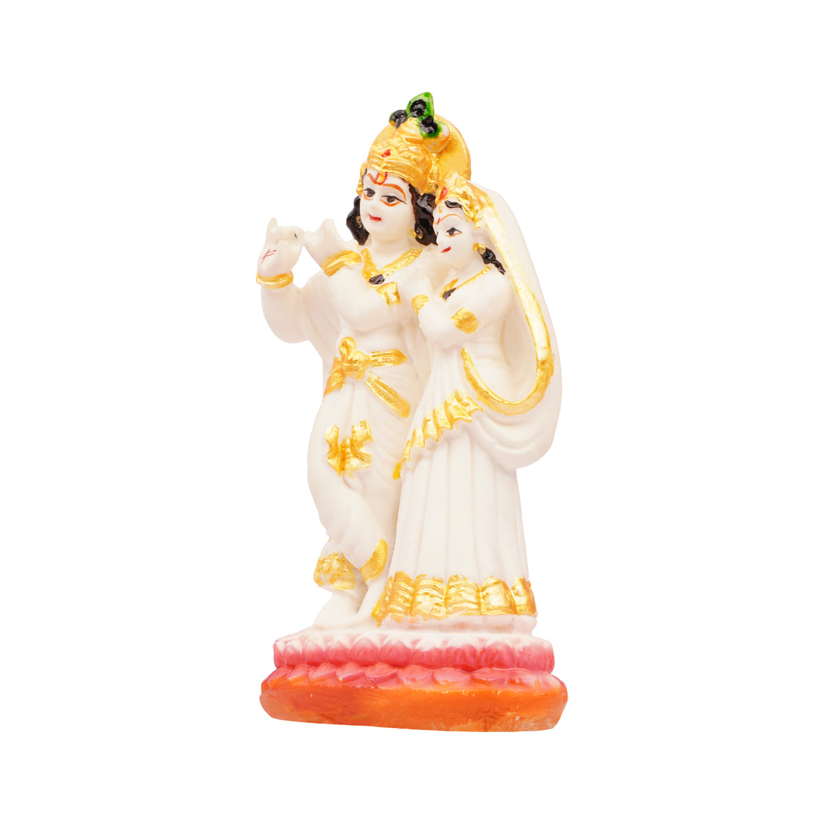 Radha Krishna Pair Idol Showpiece White & Gold Spiritual Decor