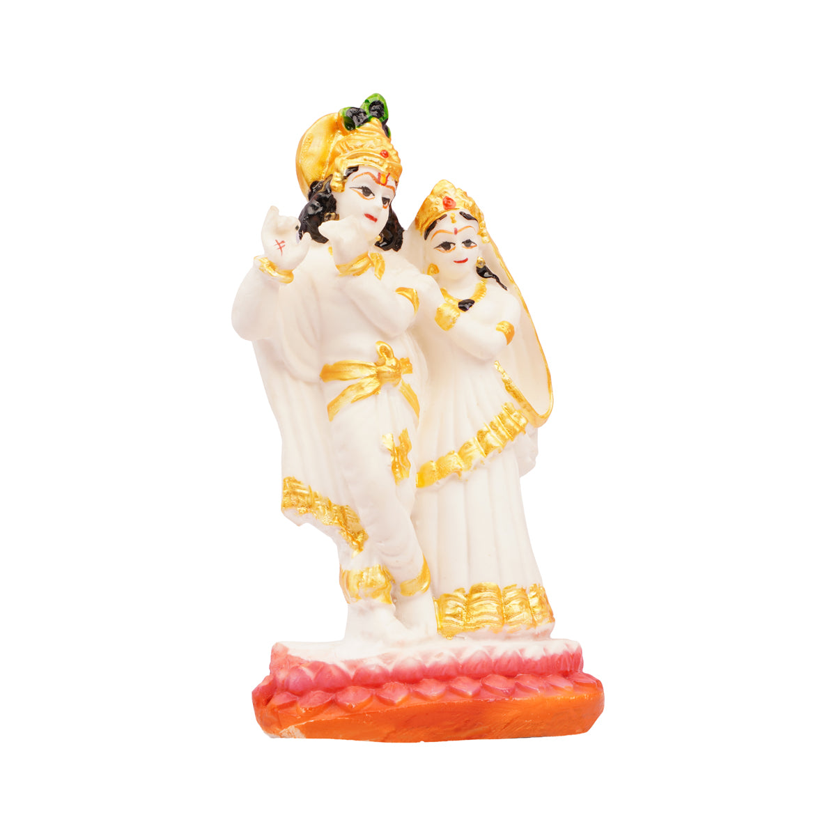 Radha Krishna Pair Idol Showpiece White & Gold Spiritual Decor