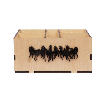 Wooden Organizer Box with Horse Design – Pen, Mobile & Desk Holder