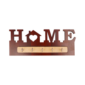 Wooden “HOME” Wall Key Holder with 5 Hooks – Decorative MDF Key Rack