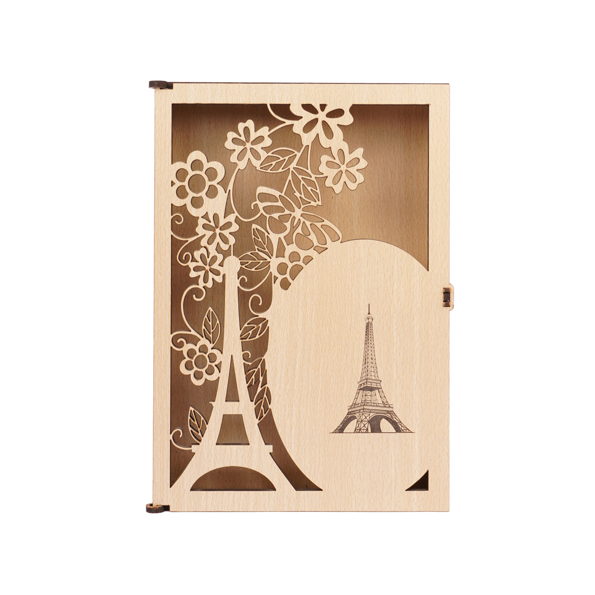 Wooden Decorative Keepsake Box with Eiffel Tower Laser-Cut Design