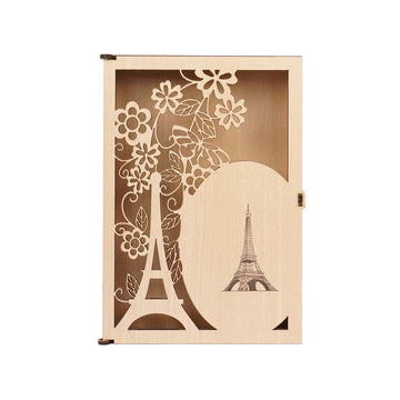 Wooden Decorative Keepsake Box with Eiffel Tower Laser-Cut Design