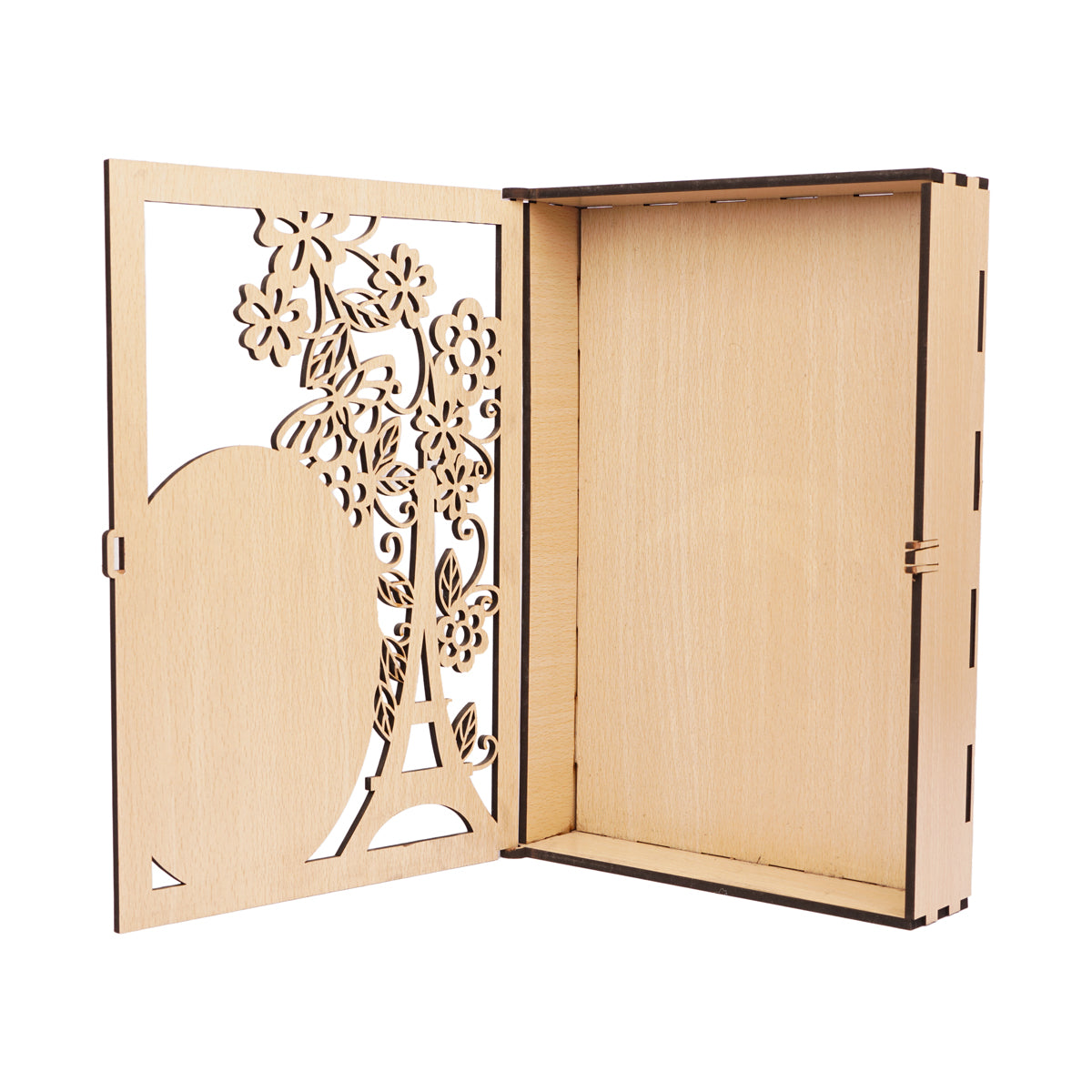 Wooden Decorative Keepsake Box with Eiffel Tower Laser-Cut Design
