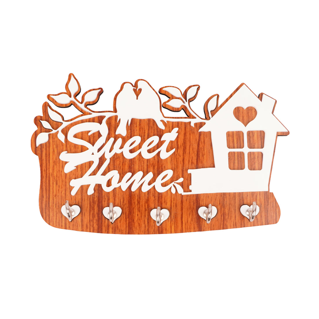 The Writershub Sweet Home Wooden Key Holder with 5 Hooks
