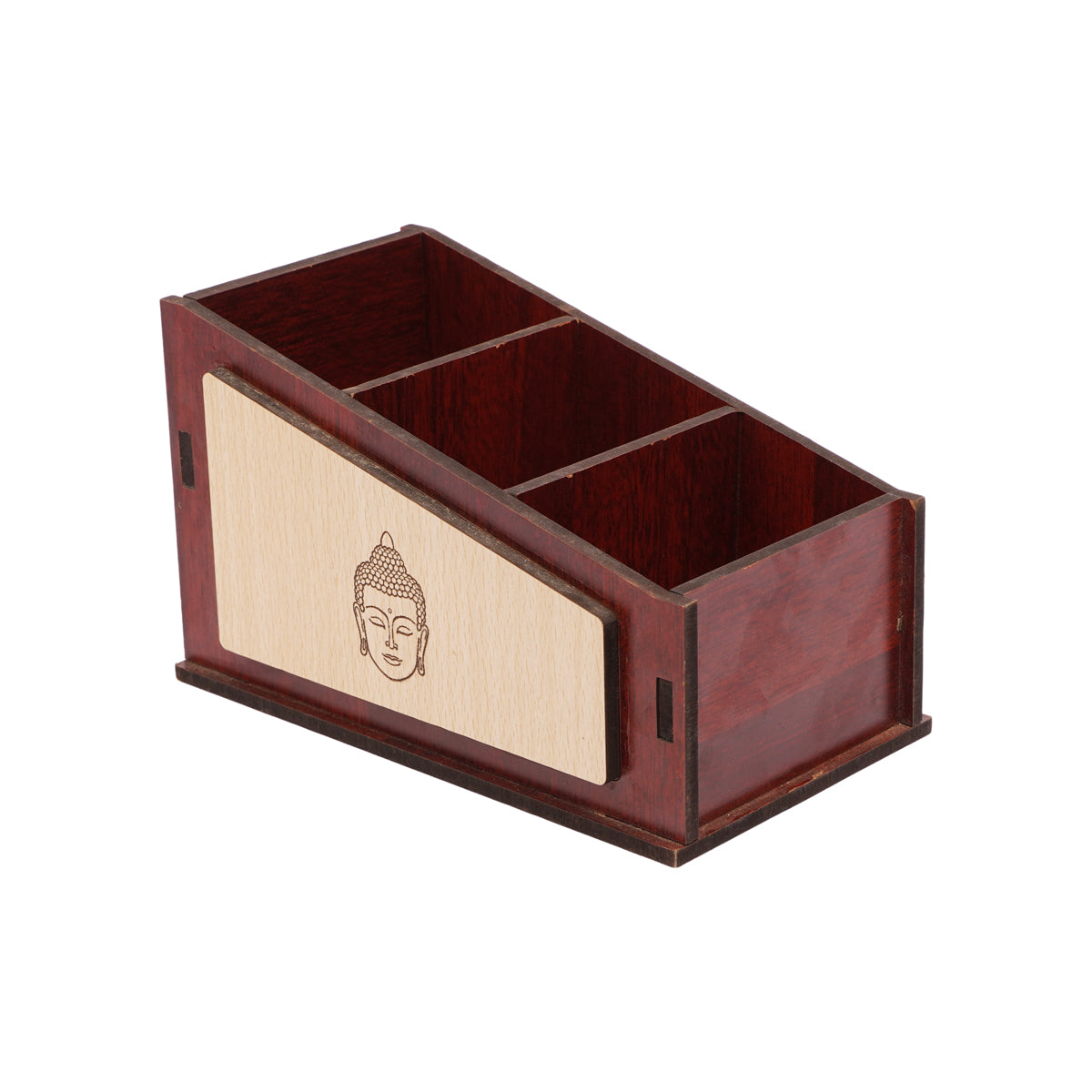 The Writershub Buddha Face Laser Engraved Wooden Desk Organizer
