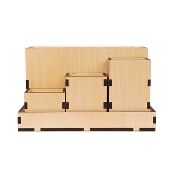 The Writershub Elegant Customizable MDF Pen Box – 4 Compartment Desk Organizer