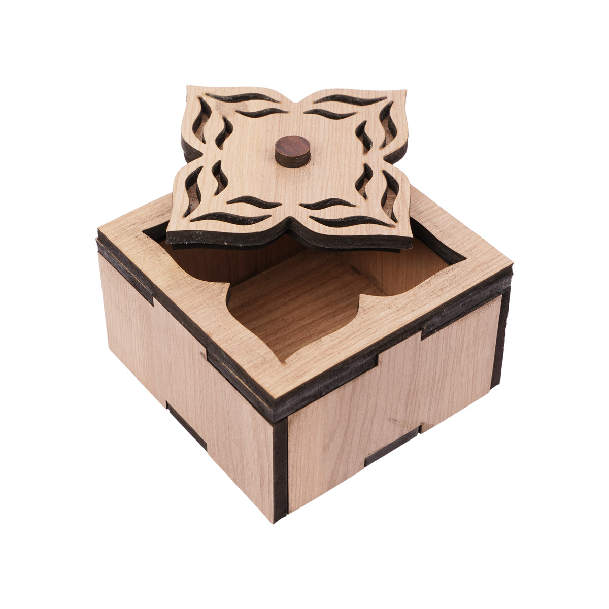 The Writershub Handcrafted Wooden Jewellery Box with Carved Floral Lid (Square)