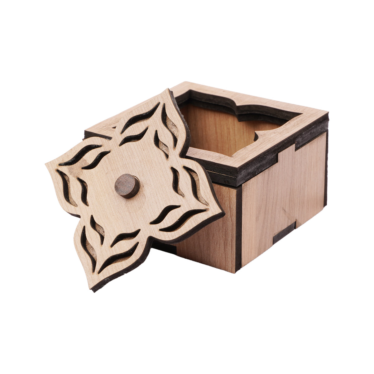 The Writershub Handcrafted Wooden Jewellery Box with Carved Floral Lid (Square)