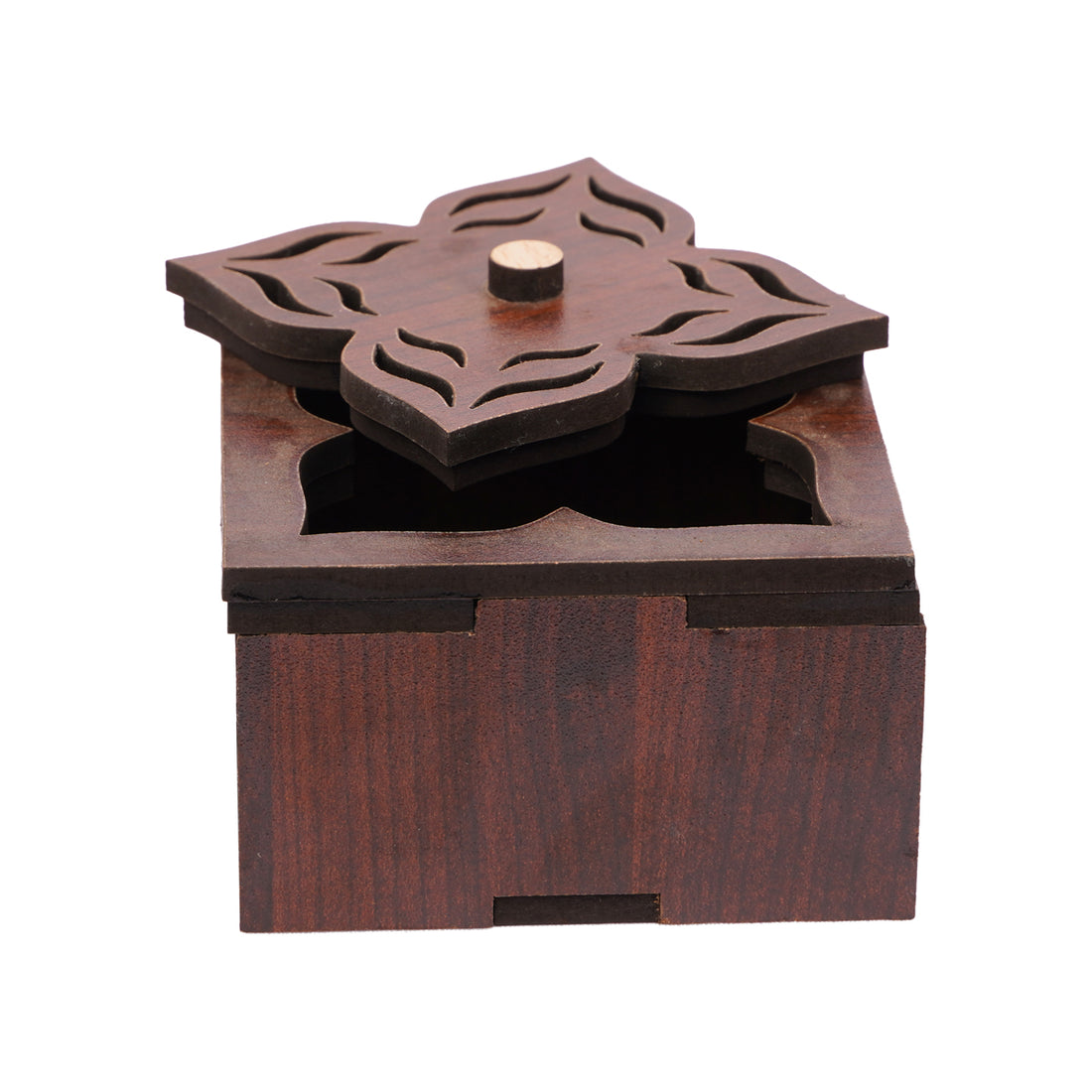The Writershub Handcrafted Wooden Jewellery Box with Carved Floral Lid (Square)
