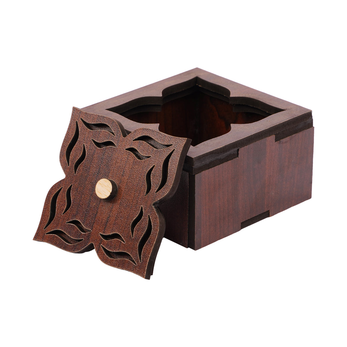 The Writershub Handcrafted Wooden Jewellery Box with Carved Floral Lid (Square)