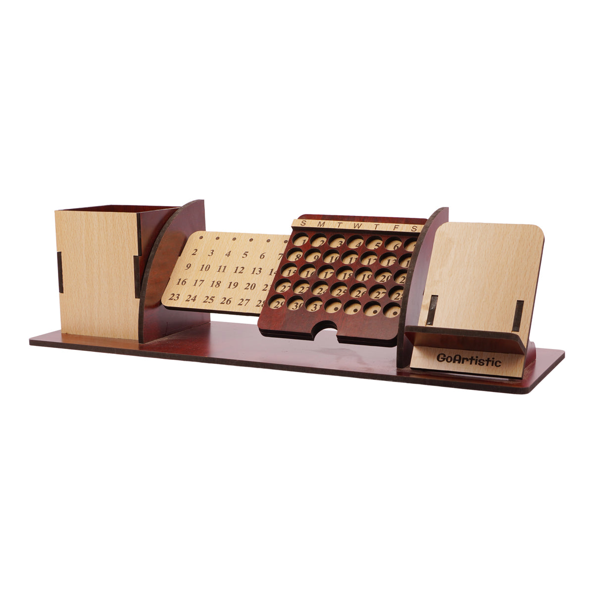 The Writershub Wooden Desk Organizer with Perpetual Calendar, Pen Holder & Mobile Stand