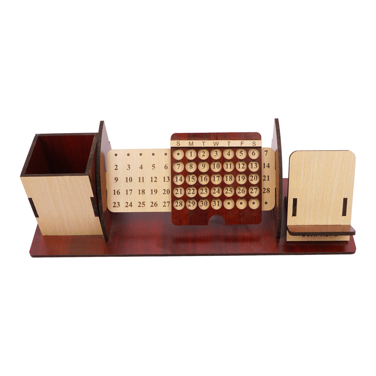 The Writershub Wooden Desk Organizer with Perpetual Calendar, Pen Holder & Mobile Stand