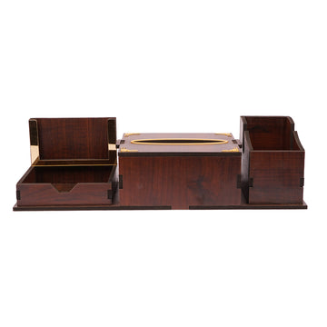 The Writershub Wooden Desk Organizer with Tissue Holder, Pen & Utility Compartments