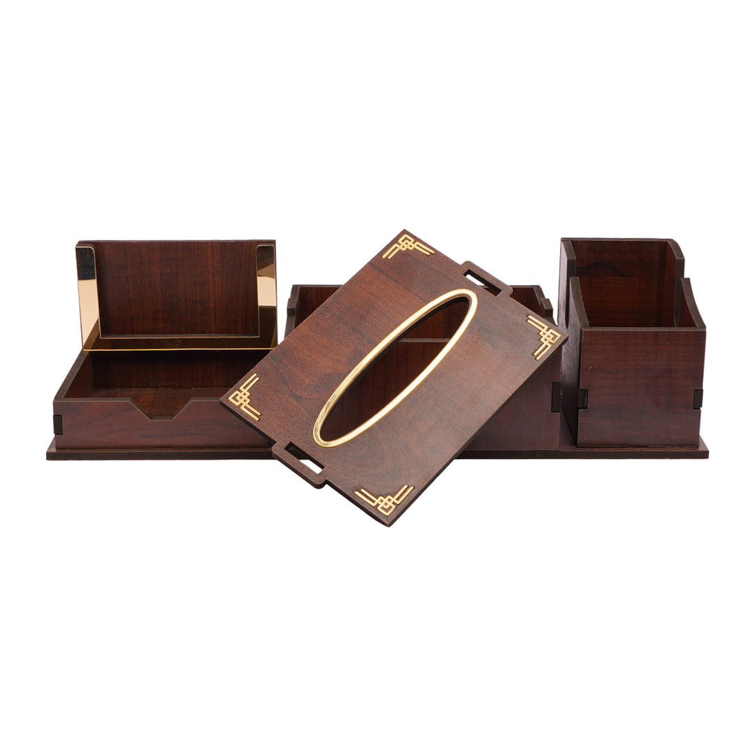 The Writershub Wooden Desk Organizer with Tissue Holder, Pen & Utility Compartments