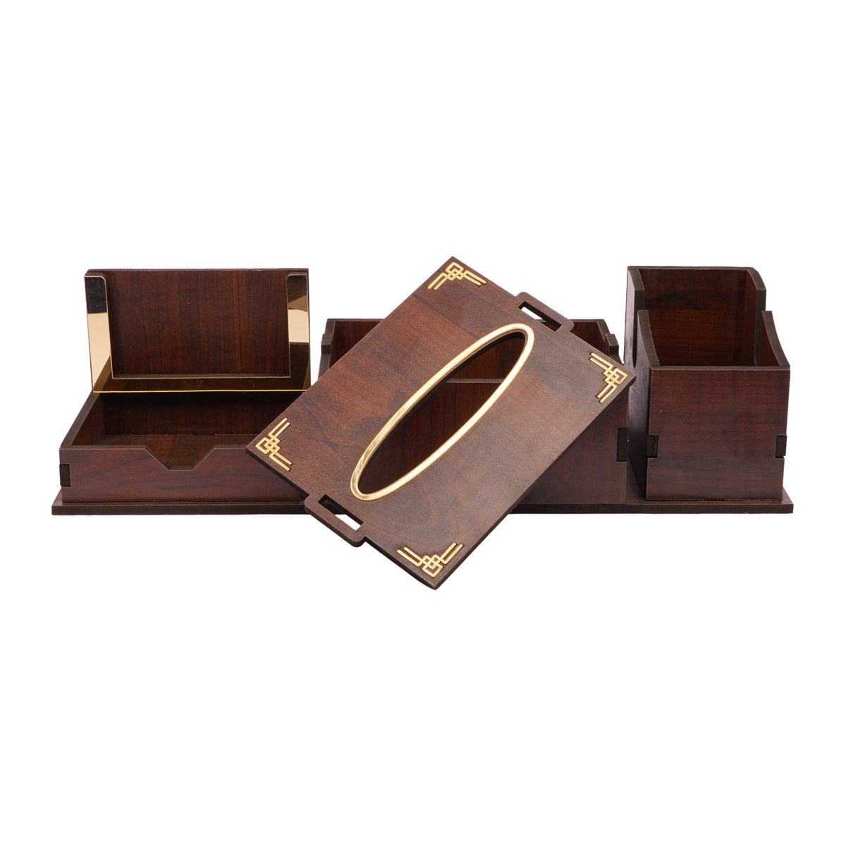 The Writershub Wooden Desk Organizer with Tissue Holder, Pen & Utility Compartments