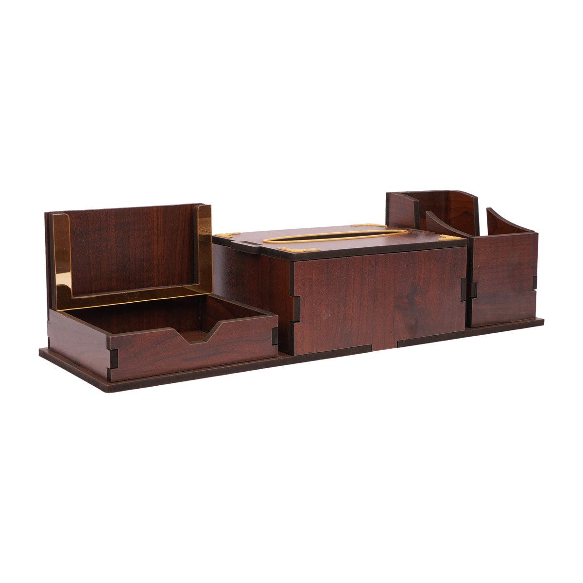 The Writershub Wooden Desk Organizer with Tissue Holder, Pen & Utility Compartments
