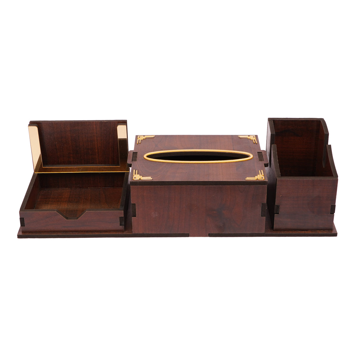 The Writershub Wooden Desk Organizer with Tissue Holder, Pen & Utility Compartments