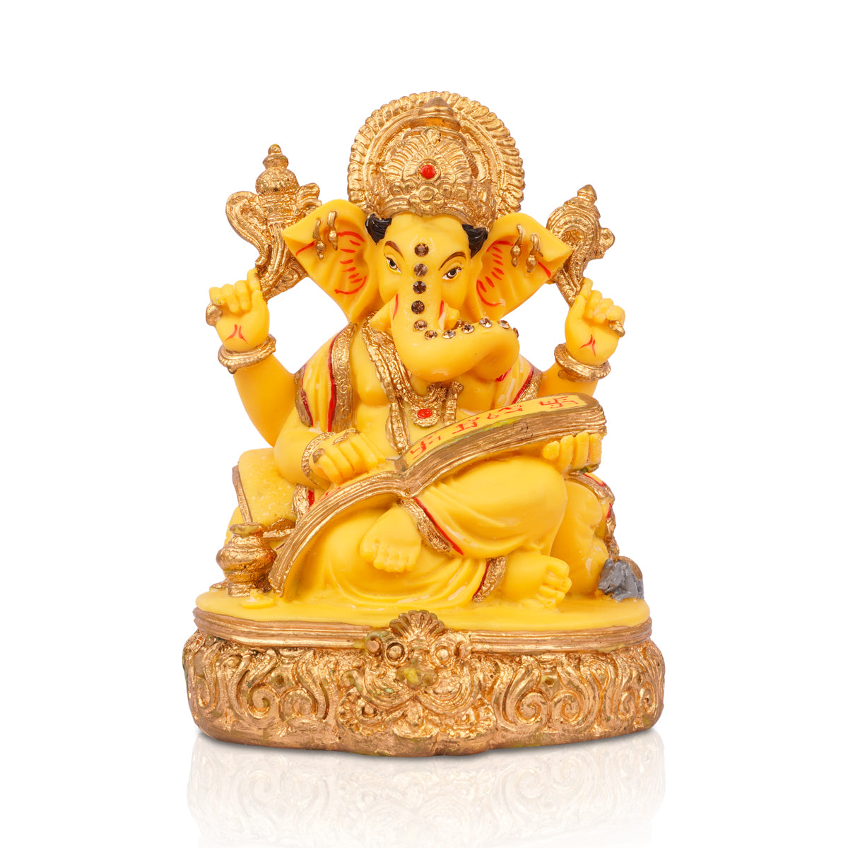 The Writershub Yellow & Gold Lord Ganesha Idol – Decorative Pooja Showpiece