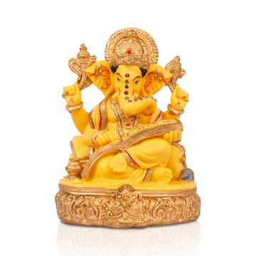 The Writershub Yellow & Gold Lord Ganesha Idol – Decorative Pooja Showpiece