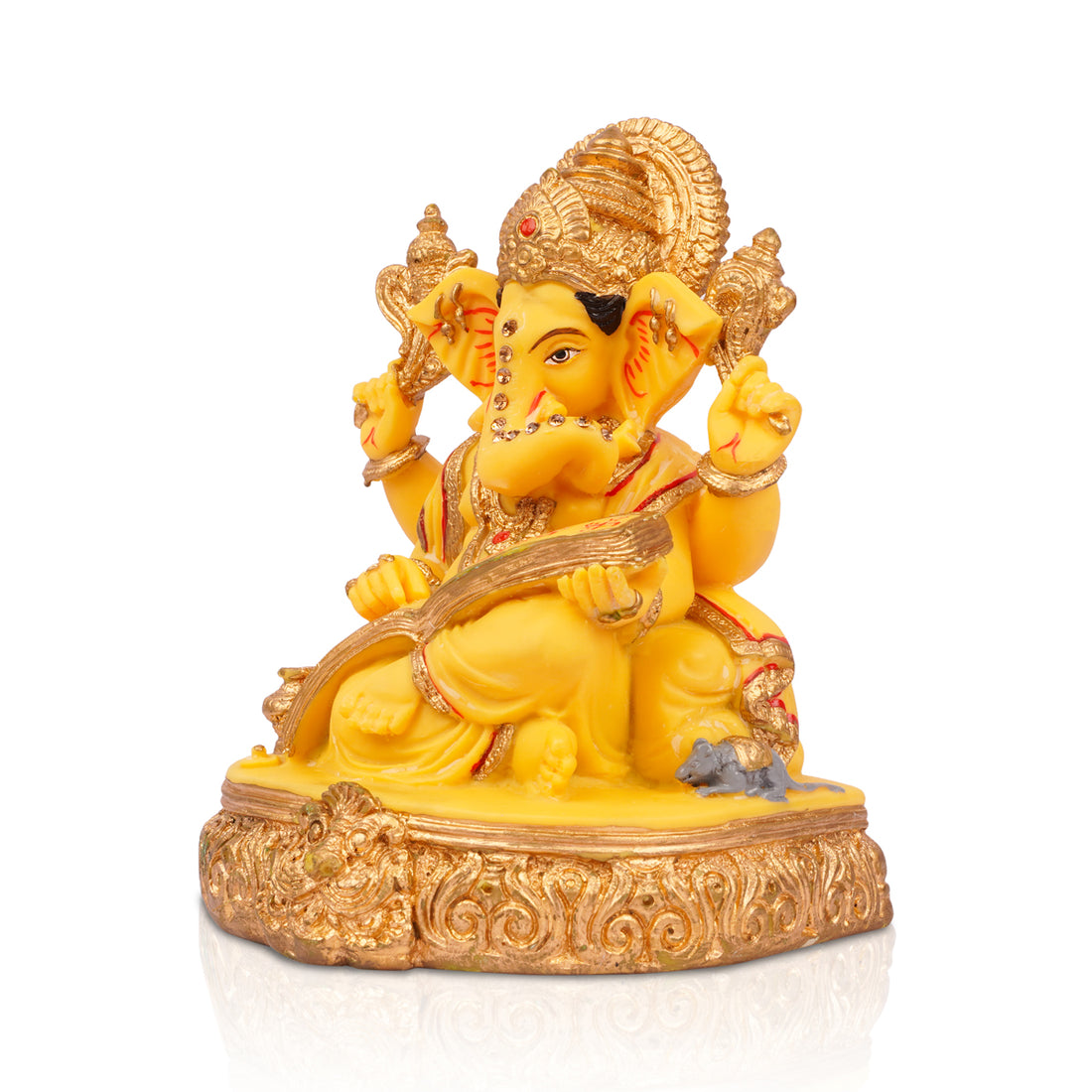 The Writershub Yellow & Gold Lord Ganesha Idol – Decorative Pooja Showpiece