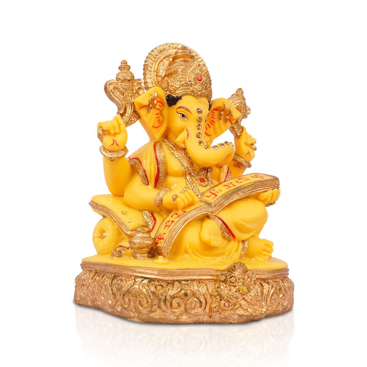 The Writershub Yellow & Gold Lord Ganesha Idol – Decorative Pooja Showpiece