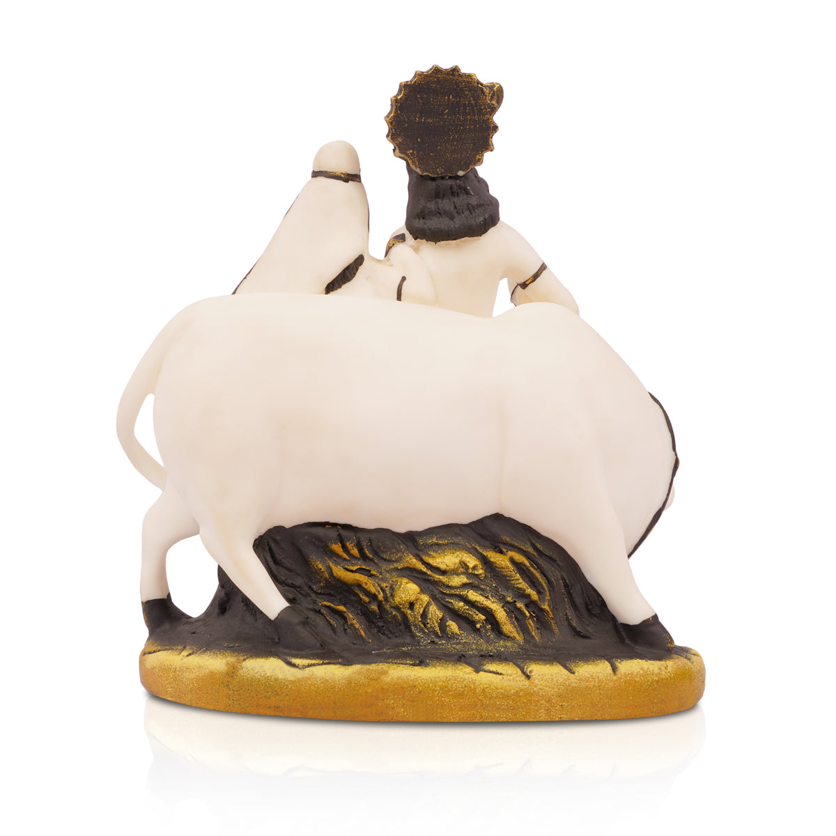 The Writershub White & Gold Radha Krishna with Cow Idol – Marble Finish